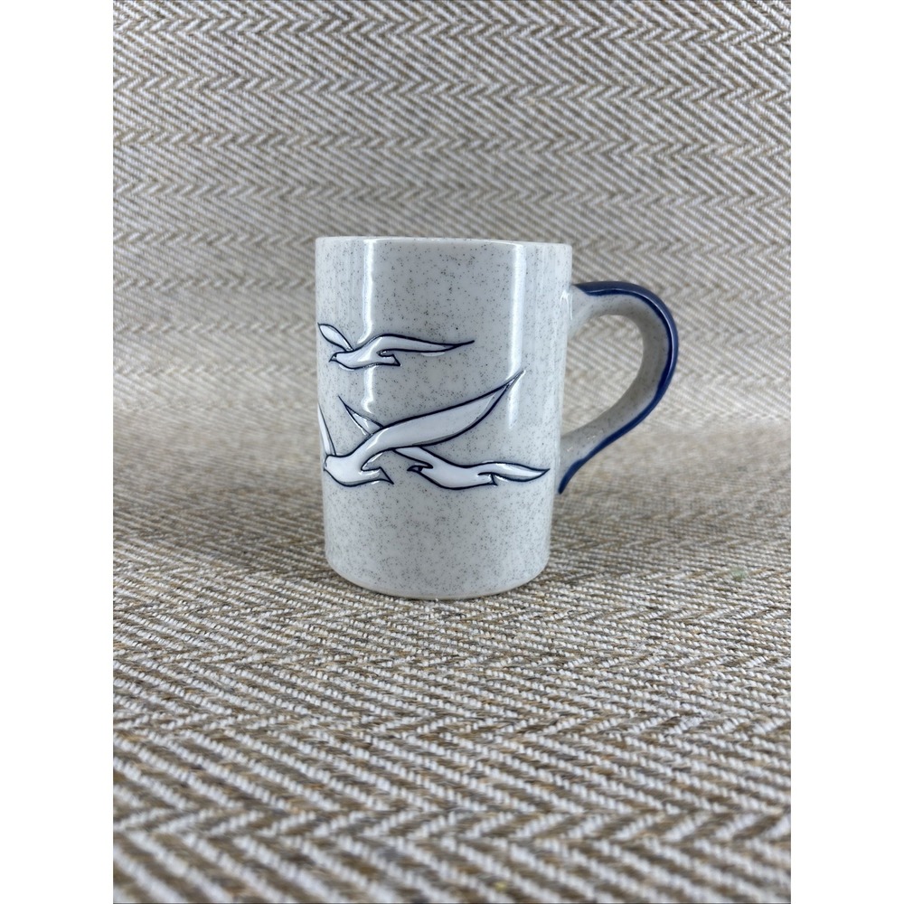 70's Seagull Otagiri Cup Mug  Speckled Stoneware Blue And Gray Japan